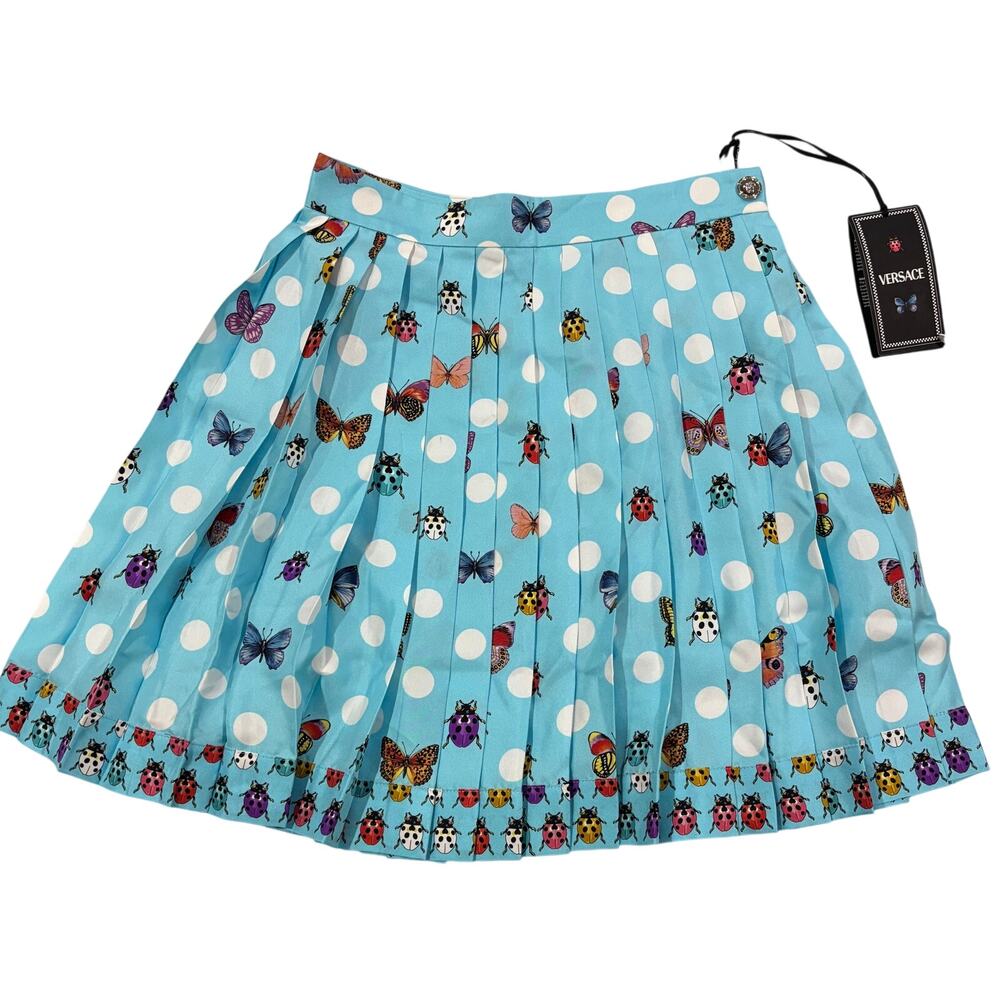16-4 VERSACE NWT 100% Silk Pleated Butterfly Ladybug Skirt IT40/US4/Small